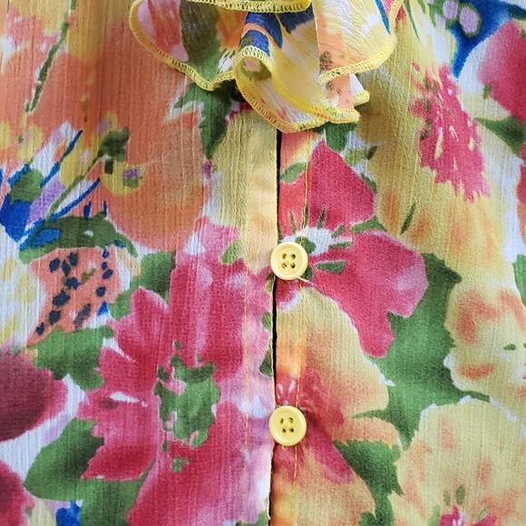 Yellow Floral Victorian Ruffle Button-up Blouse - Picture 2 of 4
